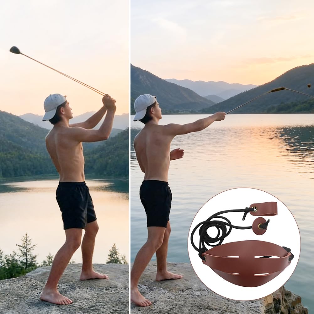 Tirachinas de pastor hechas a mano, de piel sintética y paracord, longitud ajustable, dispositivo de entrenamiento de golf, lanzador de pelotas de tenis para deportes al aire libre