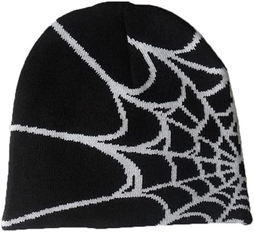 Dicusph Y2K - Gorro de punto de lana con patrón de araña gótica para mujer gorro de invierno cálido para hombre casual calaveras al aire libre