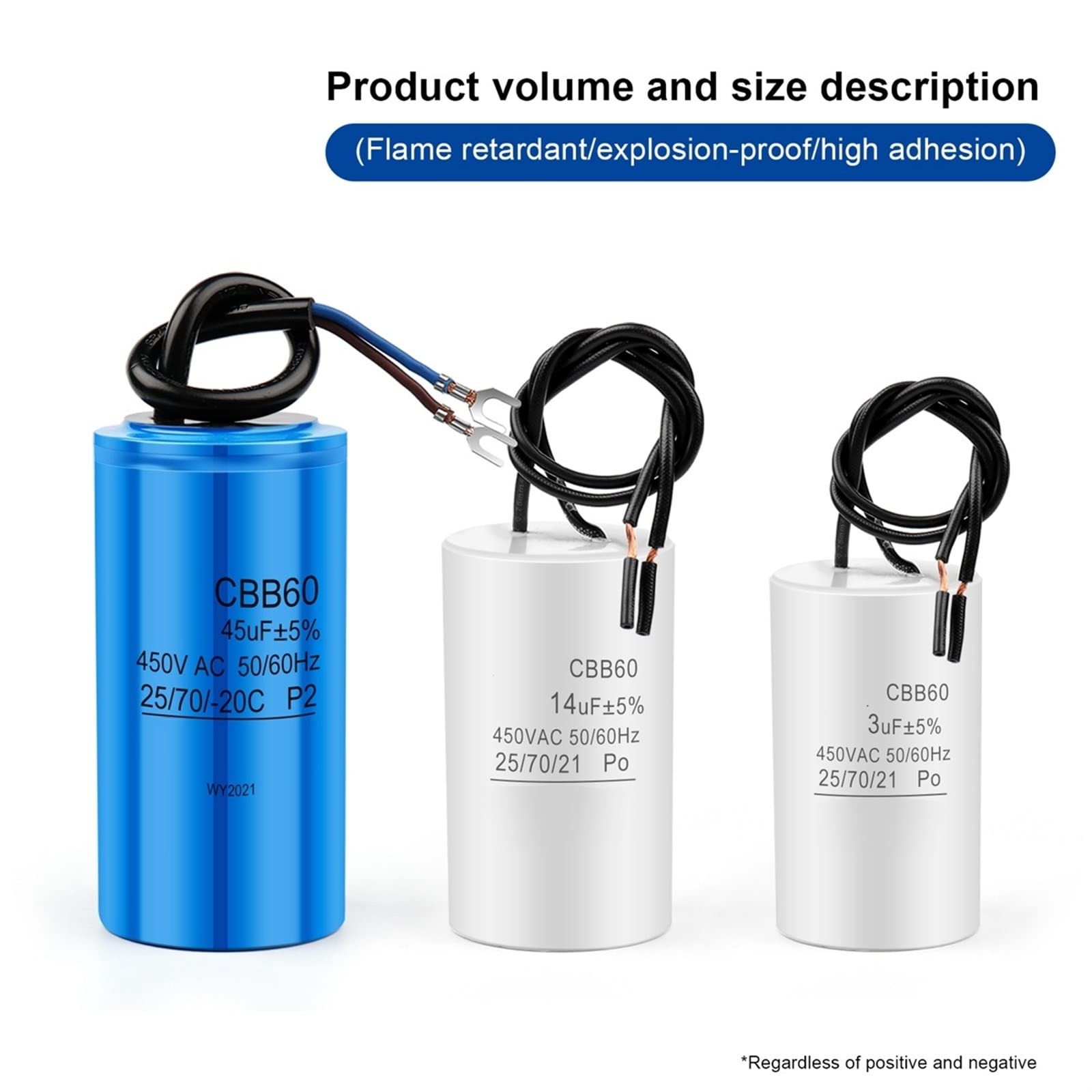 Elektronische Geräte 1 Stück CBB60 elektronischer Starter-Laufkondensator 450 V AC Startkondensatoren 3–100 UF (Size : 30UF Blue)