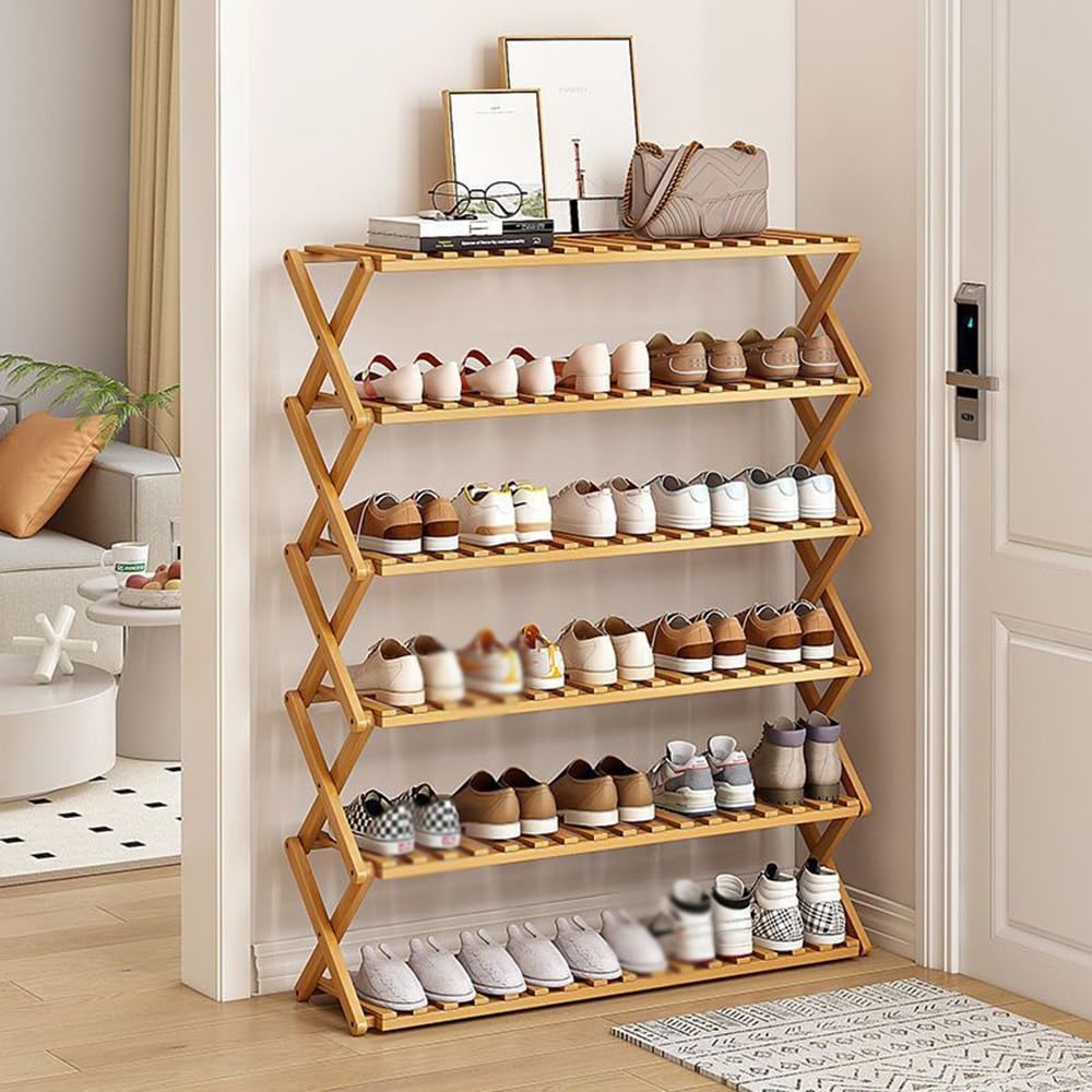 Scarpiera pieghevole in bambù, scaffale organizer per scarpe autoportante per ingresso, armadio, camera da letto, corridoio, portaoggetti multifunzionale