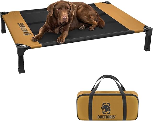 OneTigris Hundeliege, Erhöhtes Hundebett 130x91 cm Höhe 23cm, Einfache Montage Atmungsaktiv Dauerhaft Einfach zu Reinigen Haustier Bett Geeignet für Innen, Hof, Außen - Braun L product image