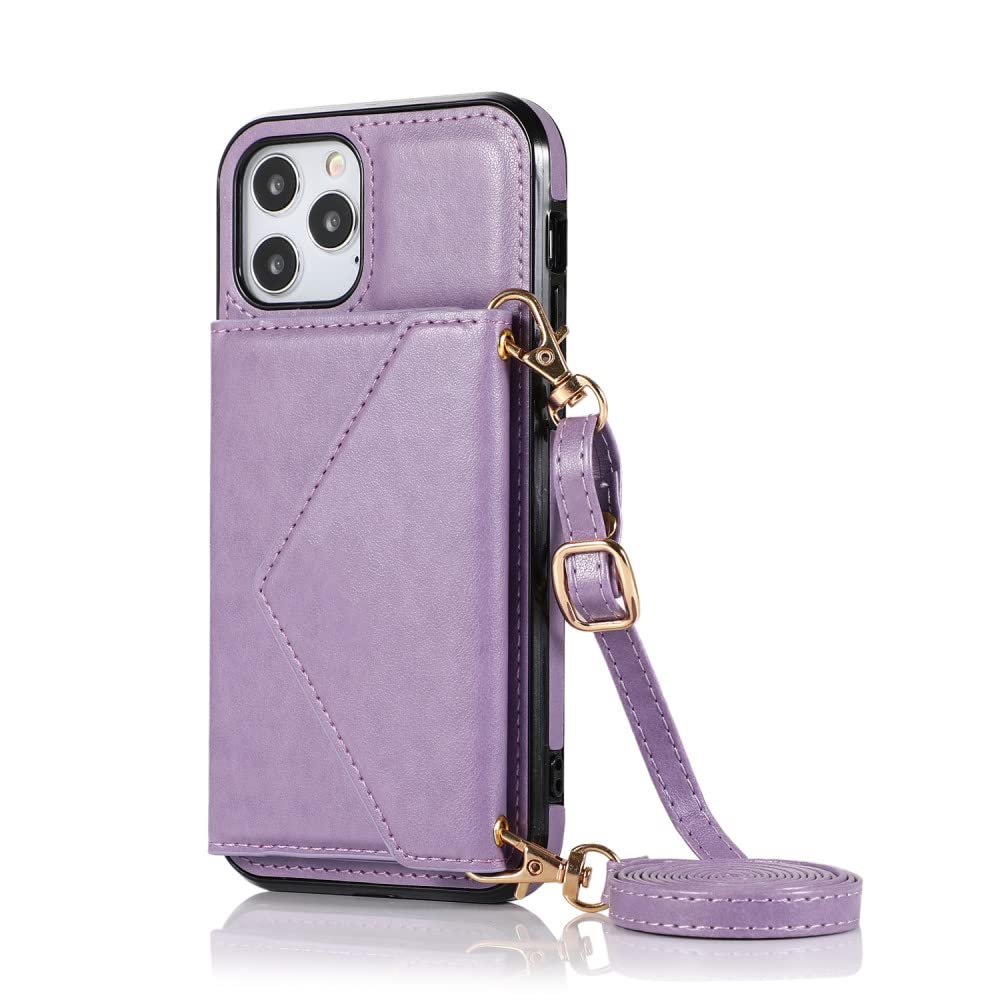 Coque de téléphone pour iPhone 12 Pro Max étui cuir antichoc violet avec cordon mode - 5