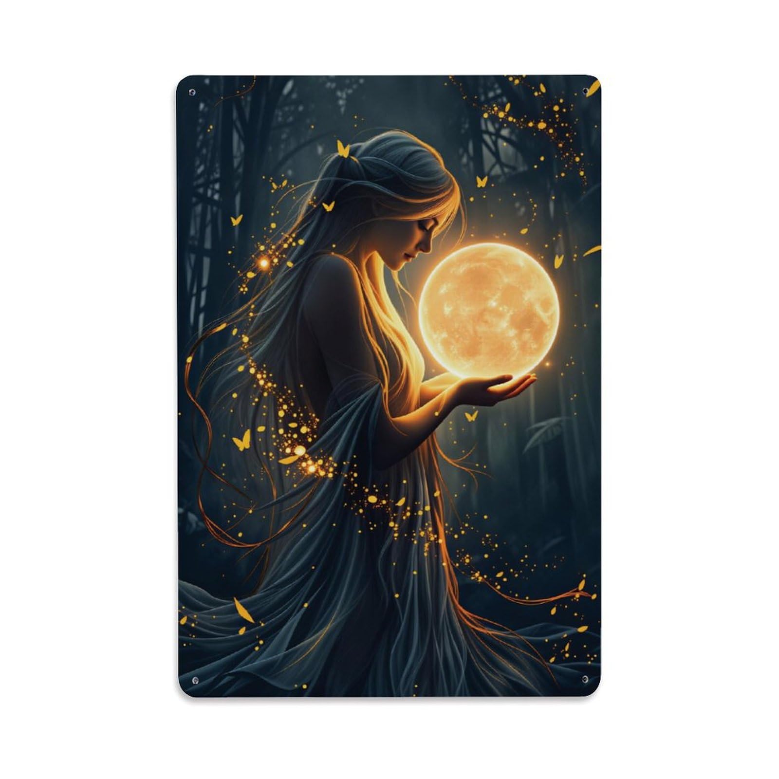 Forest Moon Goddess Butterfly Wall Art Vintage Aluminium Metal Sign, Retro Wall Decor for Home, Bar, Garage & Farmhouse 30x20cm
