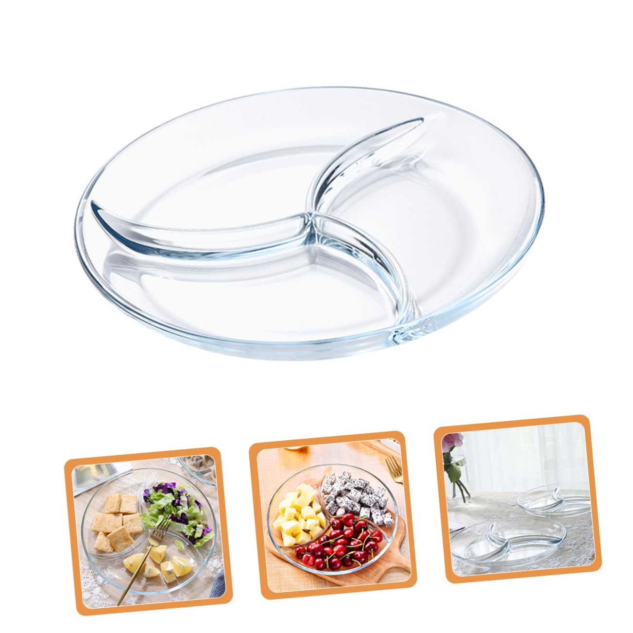SOLUSTRE Assiette Divisée en Verre Trempé 3 Compartiments, Légère et Facile à Utiliser pour Barbecues et Réunions de Famille, Contrôle des Portions