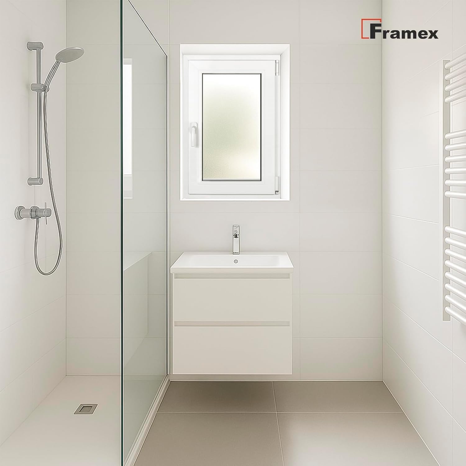 Ventana para sótano de plástico, cristal esmerilado blanco satinado, ancho x alto 70 x 40 cm (700 x 400 mm), 2 vías (32 mm), inclinación giratoria DIN derecha (mango izquierdo)