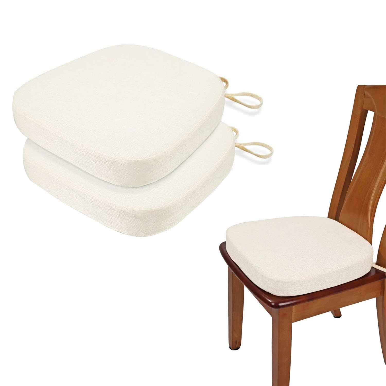 Lot de 2 coussins de chaise épais antidérapants pour intérieur/extérieur, 40 x 38 cm, confortables avec attaches pour salle à manger, bureau, jardin, cuisine – et élégants