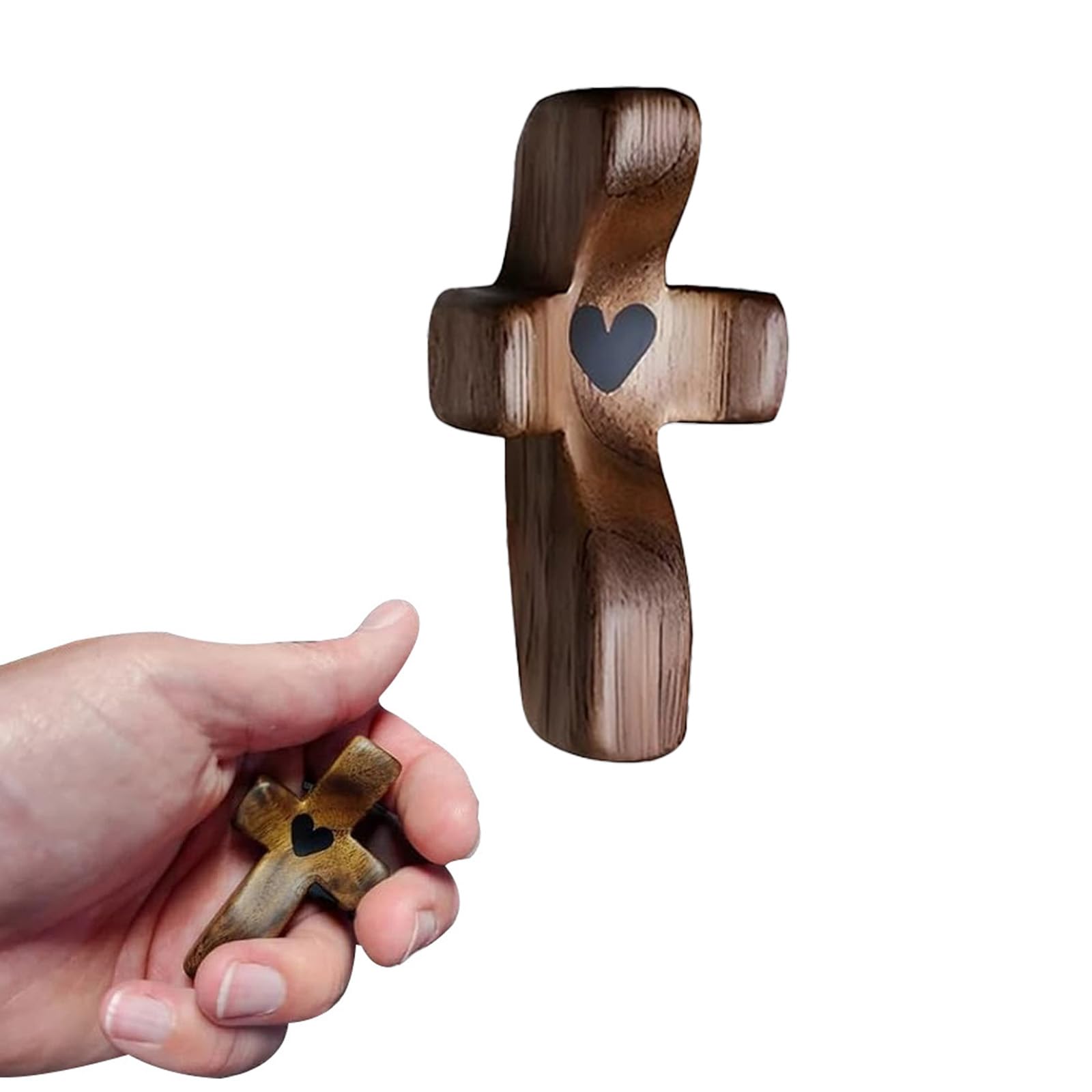 Cruz De Madera De Nogal Para Llevar En El Bolsillo - 3 Unidades Con Bolsitas De Organza, Regalo Religioso De Consuelo
