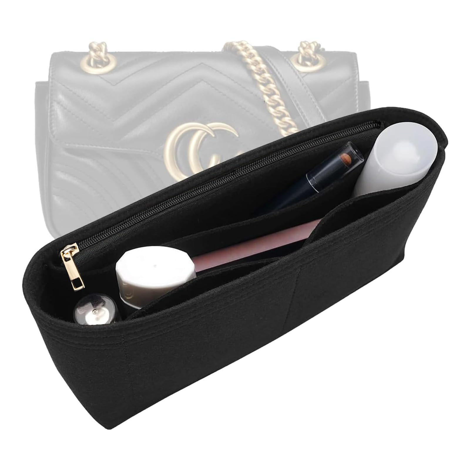 LOUKAYCCI Felt Insert Purse Organizer with Zipper fit GG Marmont Matelasse Shoulder Bag, Organizer Handbag Tote Liner Pouch for Women Inner Bladder