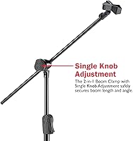 Vista 3 de Hercules MS533B EZ - Soporte para micrófono con trípode Hideaway 2 en 1 y clip de micrófono EZ, ajuste de perilla única, con un paño de limpieza