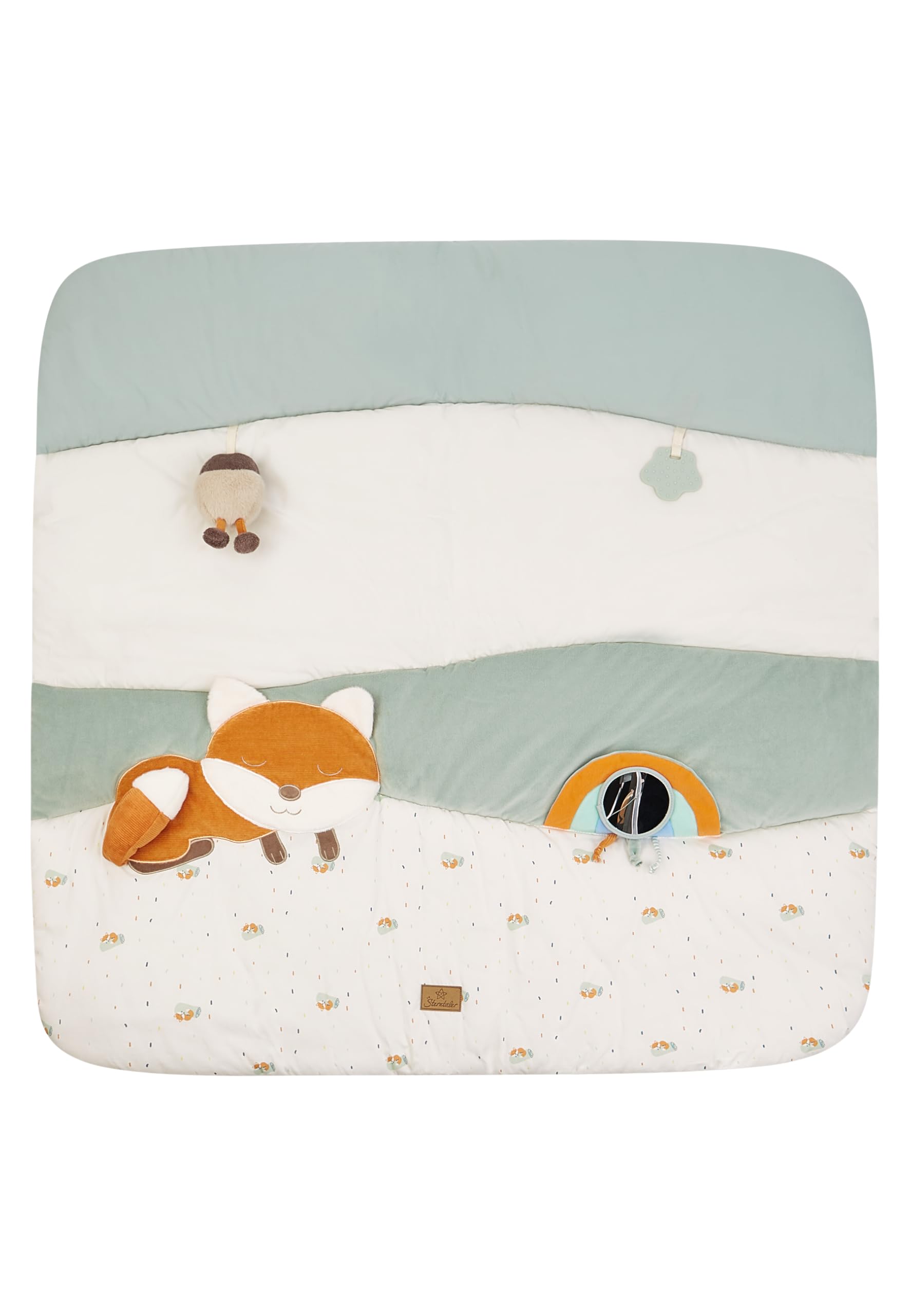 Sterntaler Spieldecke Fuchs Filou - 100x100cm - wattierte Baby Activity Decke mit Spiegelfolie, Quietsche, Rassel & Beißring - Krabbeldecke waschbar - Geschenk Idee - Jungen & Mädchen, lichtgrau