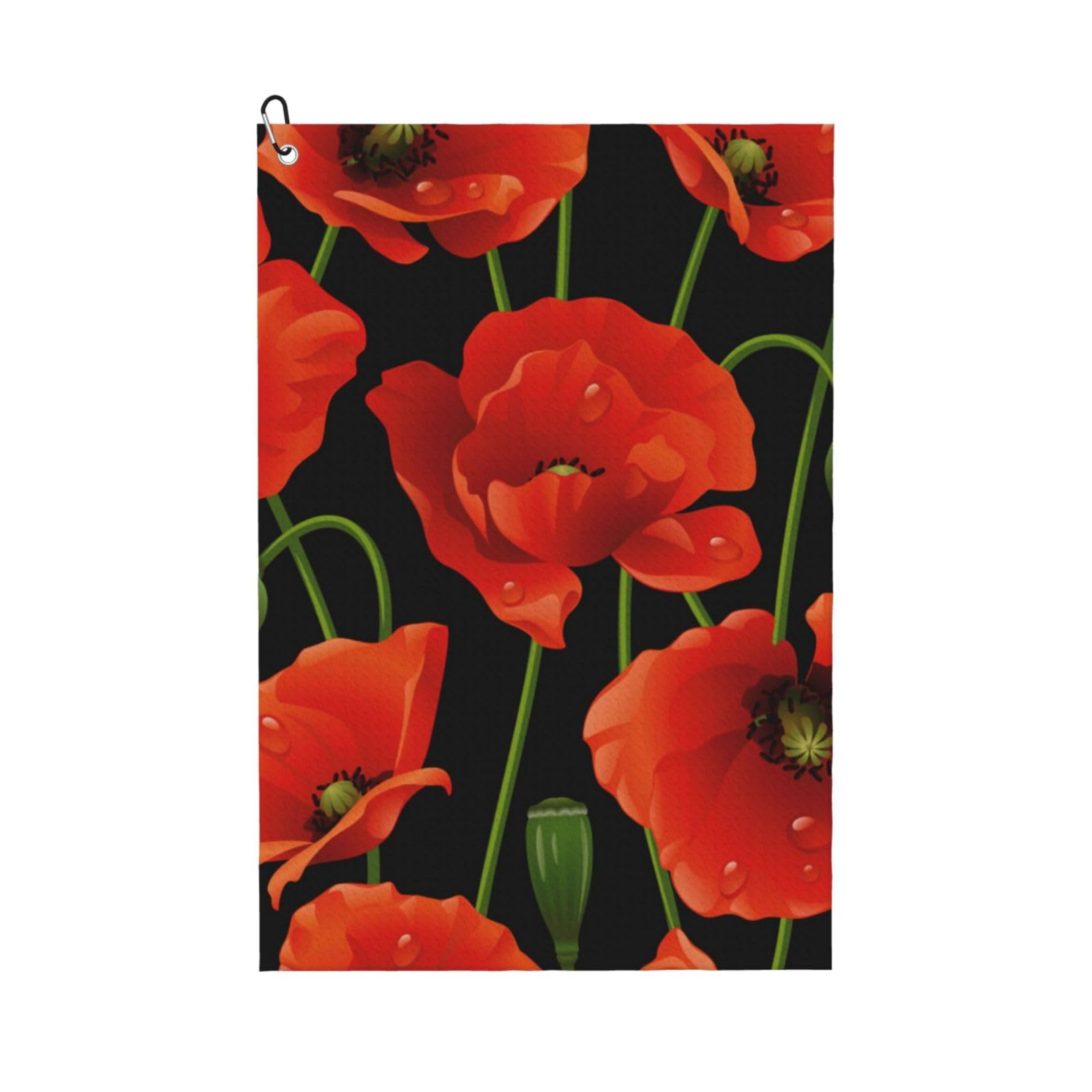 Hnnkloy Poppy Flower, 16x24 in Portable Waffle Golf Towels with Carabiner Clip for Golf Bag