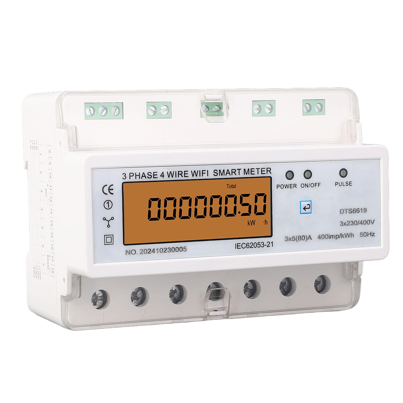 YWBL-WH WiFi Smart Energy Meter, 3 Phase 4 Wire Smart Power Meter with APP Remote Control and Switch On Off, for DIN Rail Mount and Versatile Display