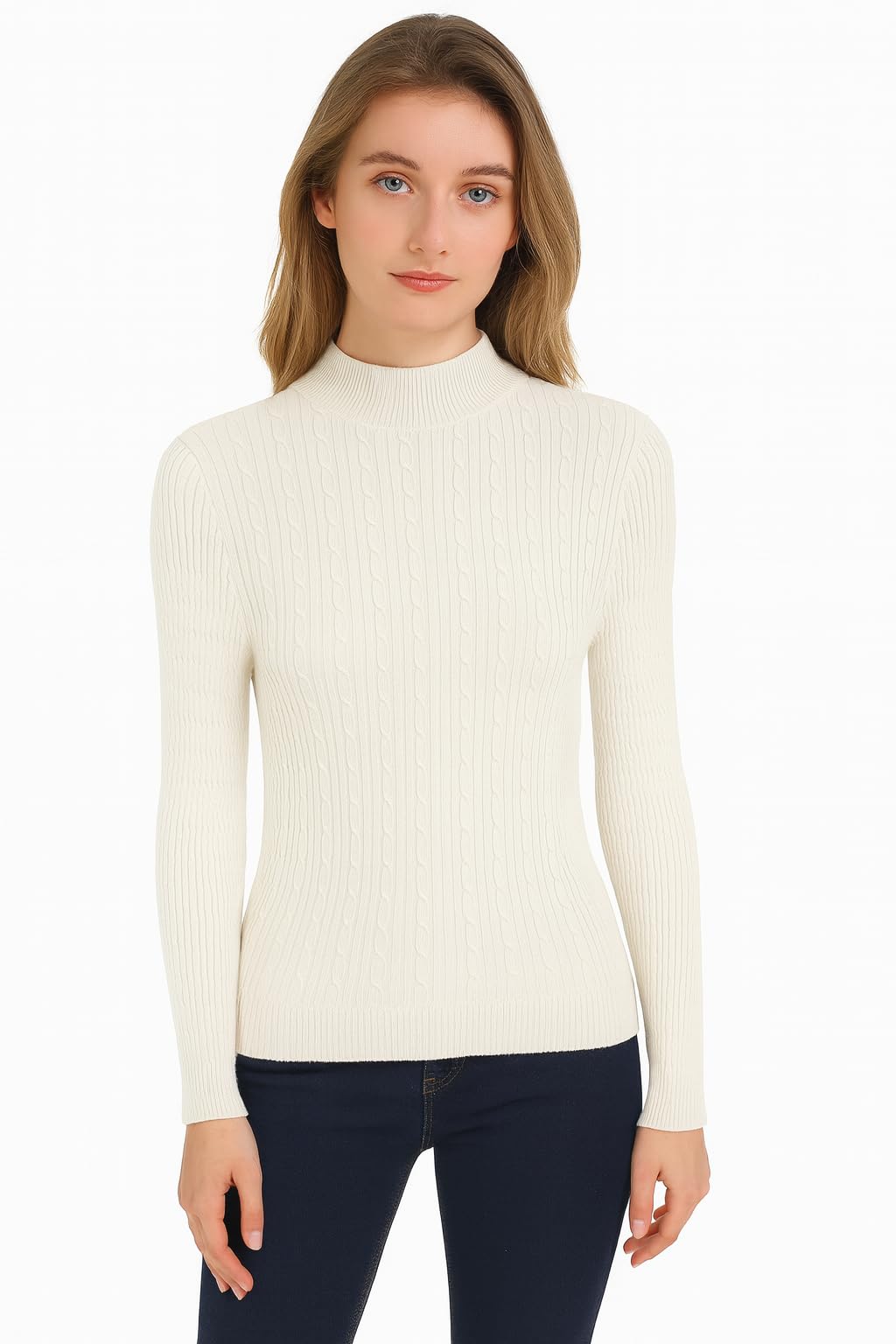 icw Women's Ribbed Cable Knit High-Neck Sweater DN61556-picture-30