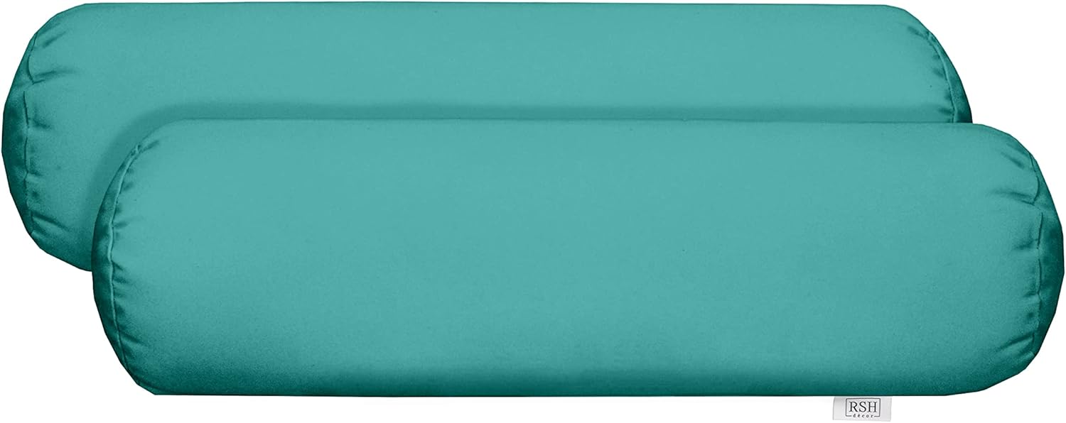 RSH DECOR: Neck Roll Jumbo Bolster Pillows Set of 2 | 24” x 8 | Sunbrella Performance Fabric | Water and Fade-Resistant | Outdoor Support Pillows for Patio Furniture | Canvas Aruba