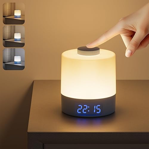 Wobane Luz nocturna para niños, iluminación LED regulable de 3 colores para bebé, batería recargable de 3600 mAh con hora digital (sin reloj