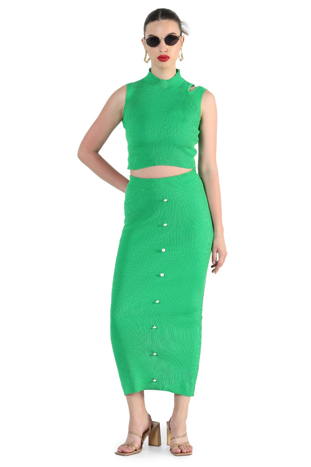 showoffff Edition Women's Green Crop Top with Skirt Co-Ords-CHN-24018_Green_L-picture-48