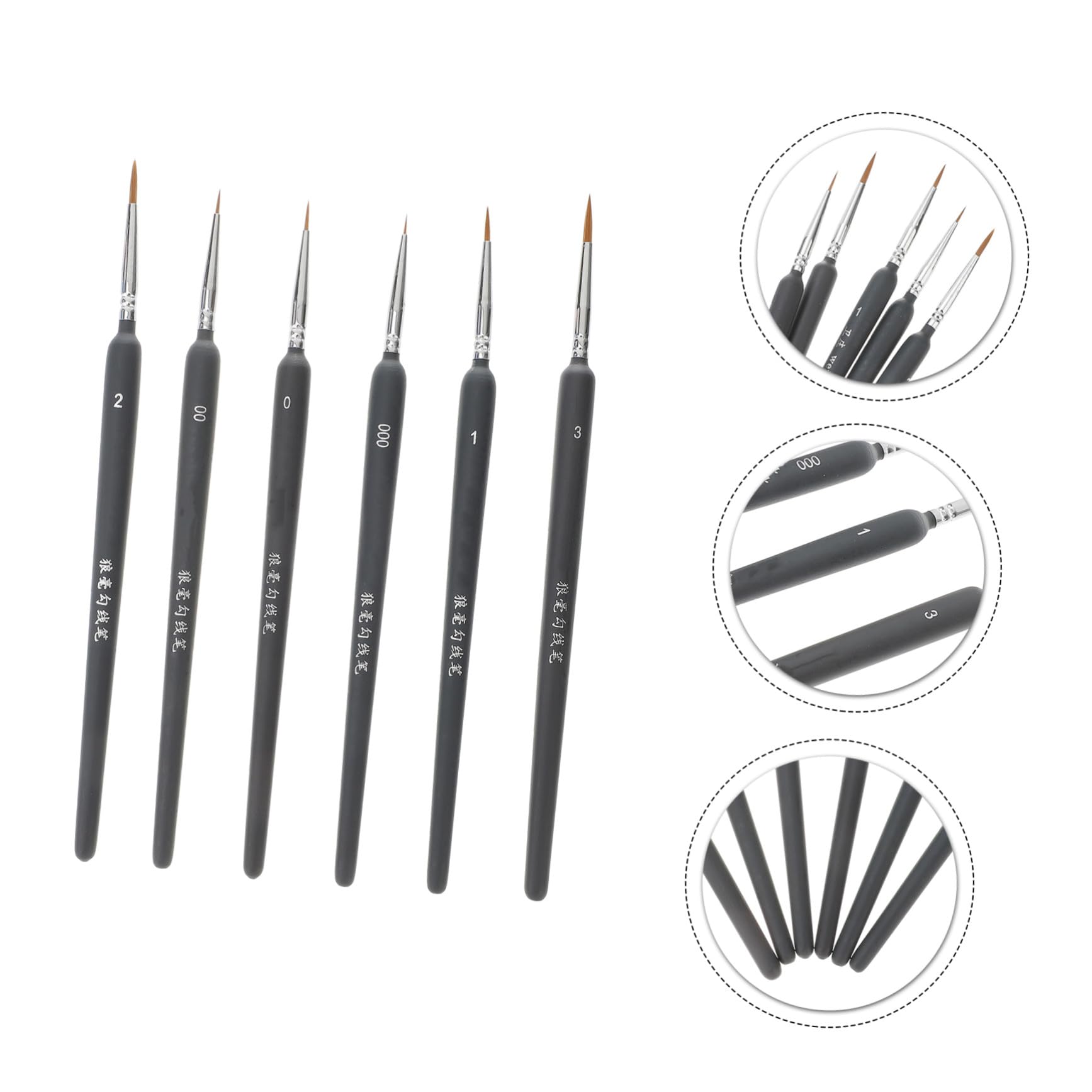 UKCOCO Pinceles de Acuarela y Pinceles de Dibujo Lineal para Adultos y Niños, Set de 6 Piezas Pelo de Comadreja, Portátiles y Versátiles para Pintura al Óleo, Acuarela y Acrílica, Uso