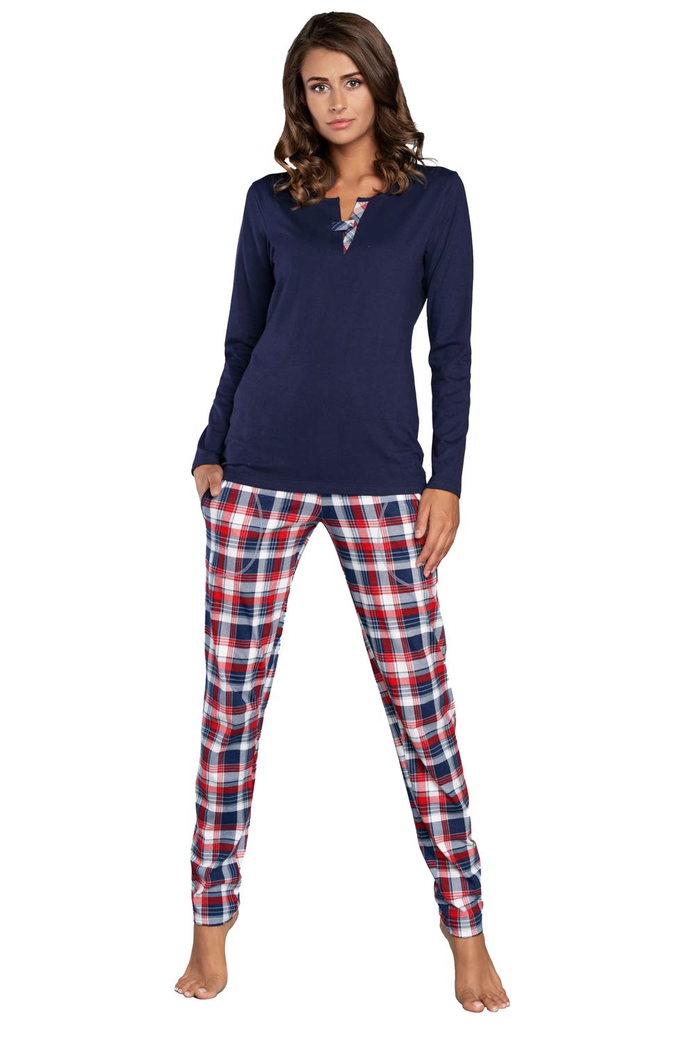 Italian Fashion Pyjama Femme Coton | Ensembles de Pyjama Femme | Pyj' Hiver Chaud de Noël | Vêtements de Nuit | 2 Pièces avec Haut à Manches Longues et Pantalon S-XXL