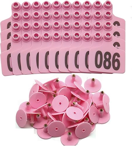 100 etiquetas de oreja de ganado numeradas del 001 al 100, etiqueta de plástico para orejas de animales de ganado para vacas, cabras, ovejas,