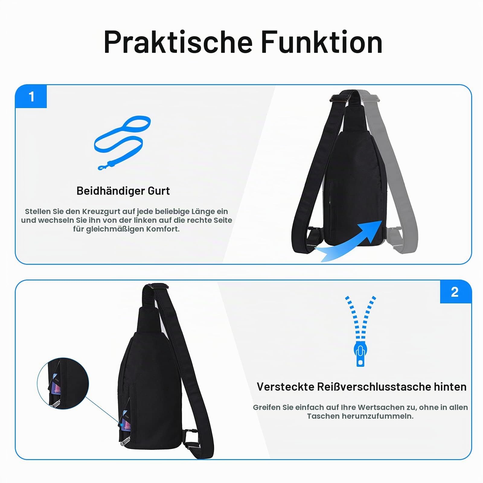 WATERFLY Anti-Diebstahl Sling Bag für Damen und Herren Brusttasche Hippie Crossbody Bag Multipurpose Daypack