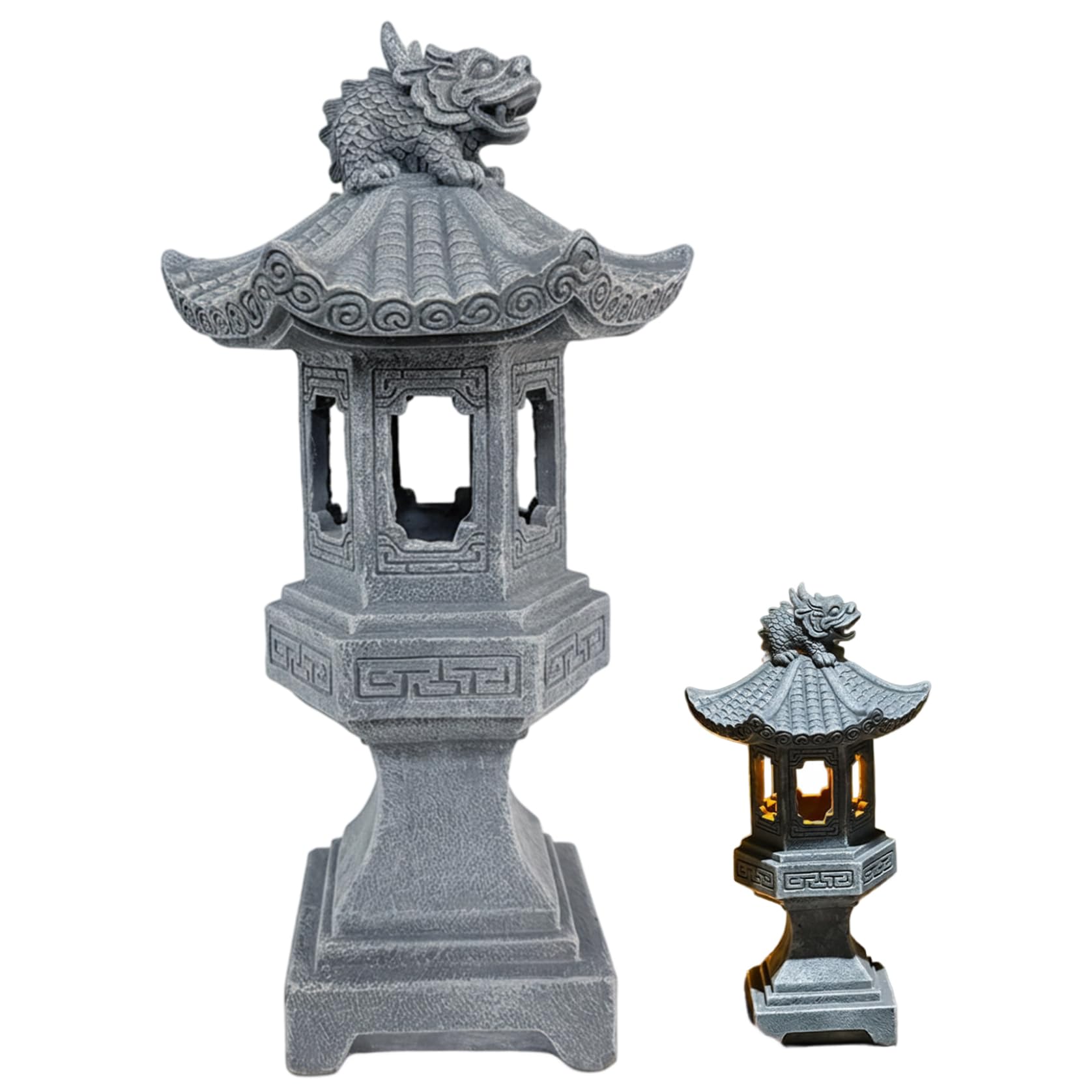 Hotainoys Pagoda Garden Statue, Resin Solar Japanese Pagoda Lantern, Decorative Zen Garden Landscape for Yard Patio Lawn, Style1 Lantern