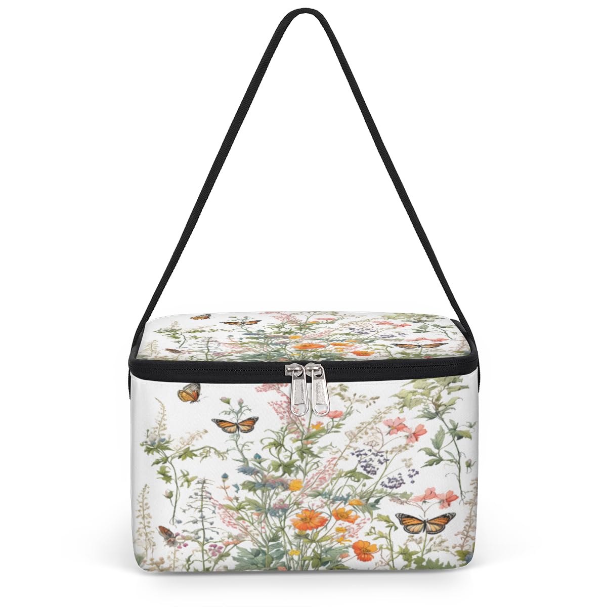 Herbs and Flowers Lunch Bags for Women Men 9 Cans, Hot & Cold Food Delivery Bag Insulated Grocery Bag Insulated Lunch Box Butterfly Cooler Bag for Office Work Picnic Beach