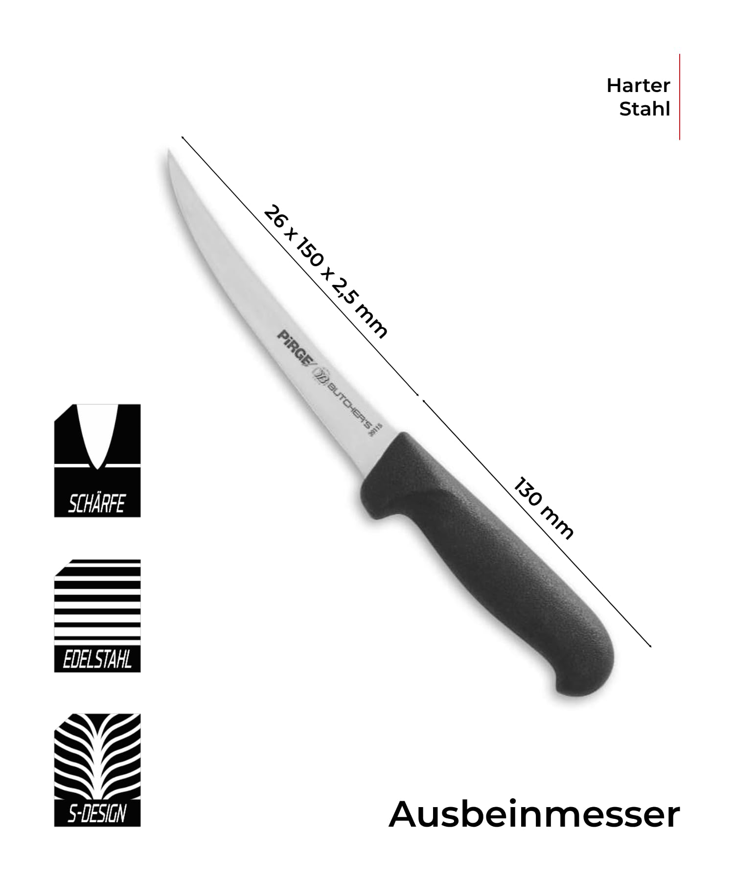 Pirge Set di coltelli da macellaio, 6 pezzi: coltelli da macellazione - coltello per disossare - acciaio per affilare - coltelli da cucina professionali in acciaio inossidabile