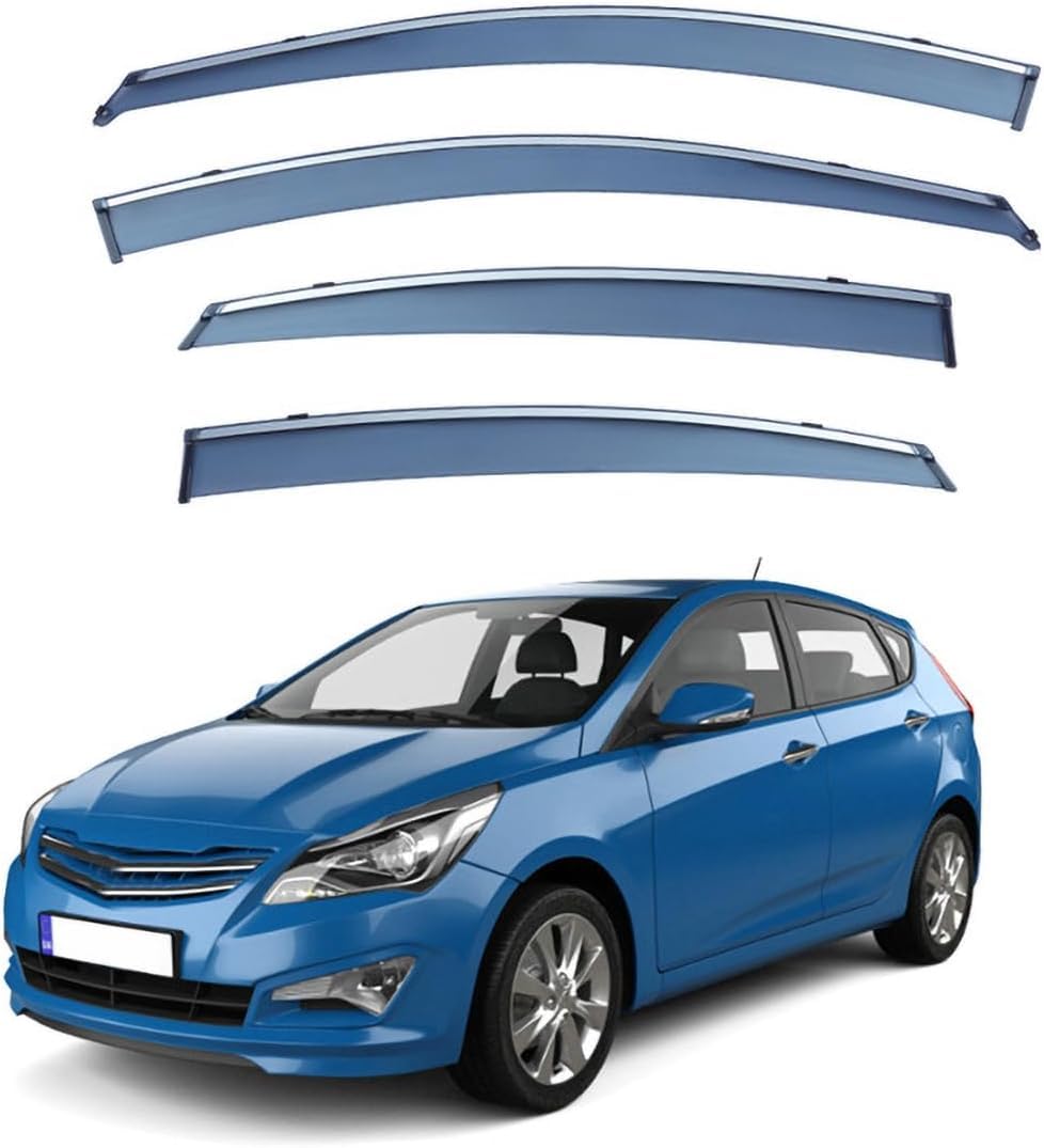 FengXH Window Deflectors for Hyundai Verna Hatchback RC 2010-2016 - 4pc Smoke Tint, Waterproof, Noise Reducing.