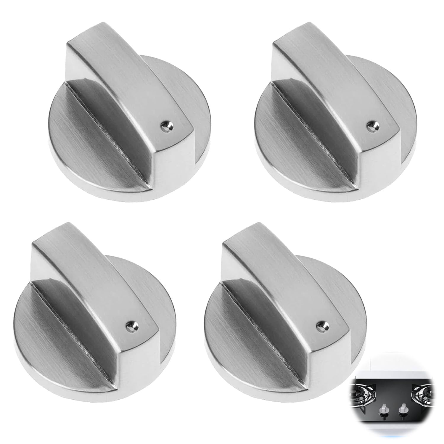 Elvenjoy Silver 4Pcs Hob Knobs, 6Mm Durable Metal Switch Control Stove Adaptors Knobs, Adaptors Oven Cooking Surface Switch Buttons, Cooker Control Switch Replacement For Kitchen Cooktop Stove Oven Gas Hob