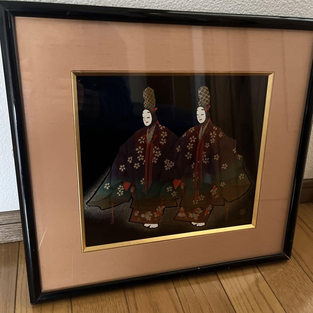 【縁起物】能楽 絵画「二人静」額装 伝統芸能 和風インテリア 箔押し 和モダン 品番114 刺繍着物 和モダン 和風インテリア 御所車 流水柄 プレゼント