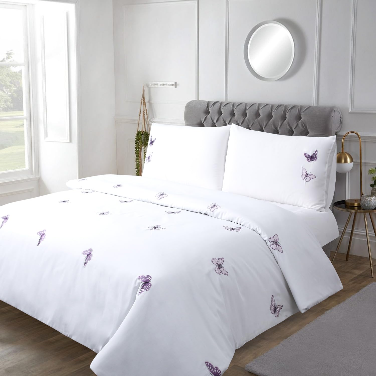 Chlophy Purple Butterfly Duvet Cover Embroidered Double White Girls Spring Duvet Sets Pink Lavender Elegant Pretty Luxury Kids - Image 3