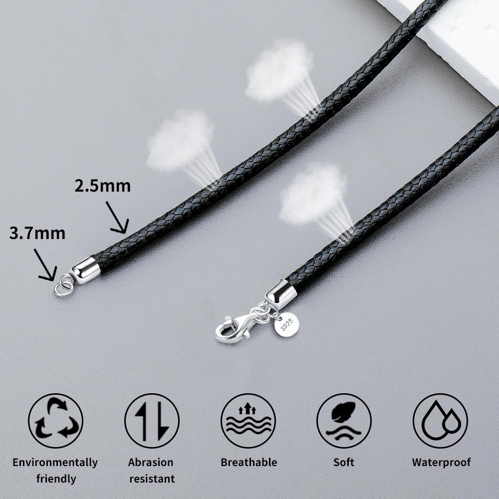 Collana in pelle per uomo donna 925 fibbia in argento catena a corda impermeabile 45,7 cm - 61,7 cm opzionale 2,5 mm catena corda fai da te per ciondolo con confezione regalo
