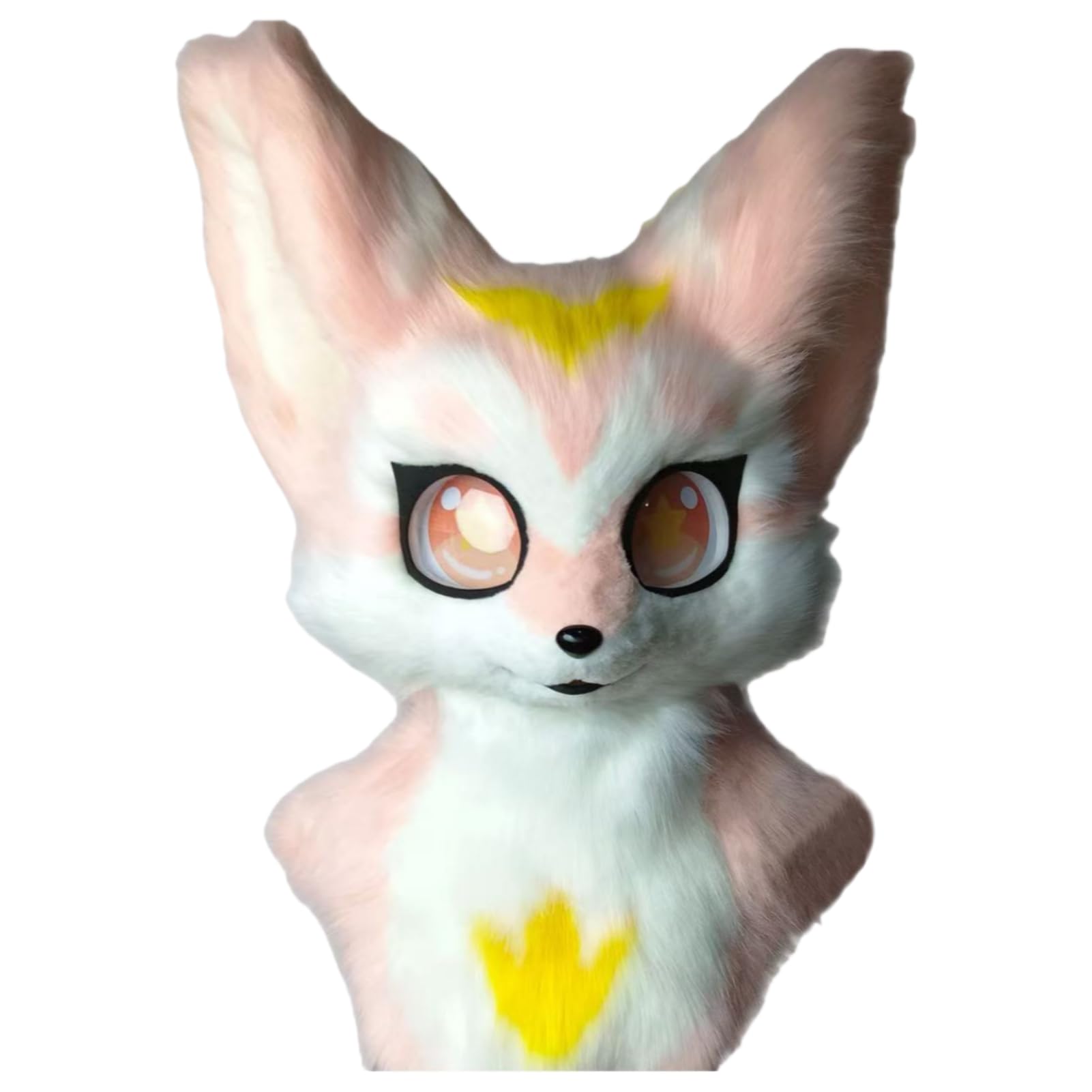 Furry Cute Fursuit Head - White Fluffy Fox-Style Fursona Head with Pink & Blue Gradient, Handmade Cosplay Prop for Furry Conventions & Collectible Display