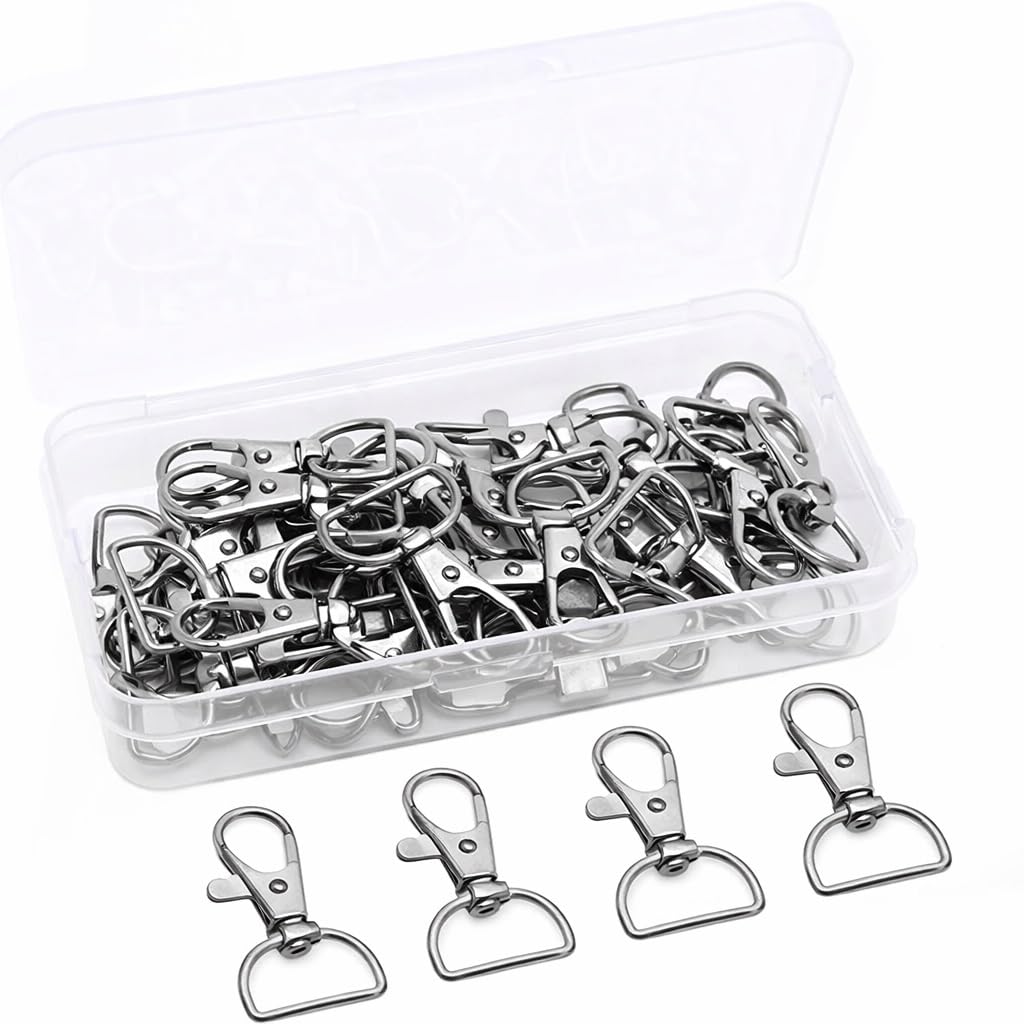 40 Stück Karabiner Schlüsselanhänger Grau, 360° Drehbar Karabinerhaken, Karabiner mit D Ring für Taschen, Schlüsselband Clips, Schlüsselringe, Welpenketten