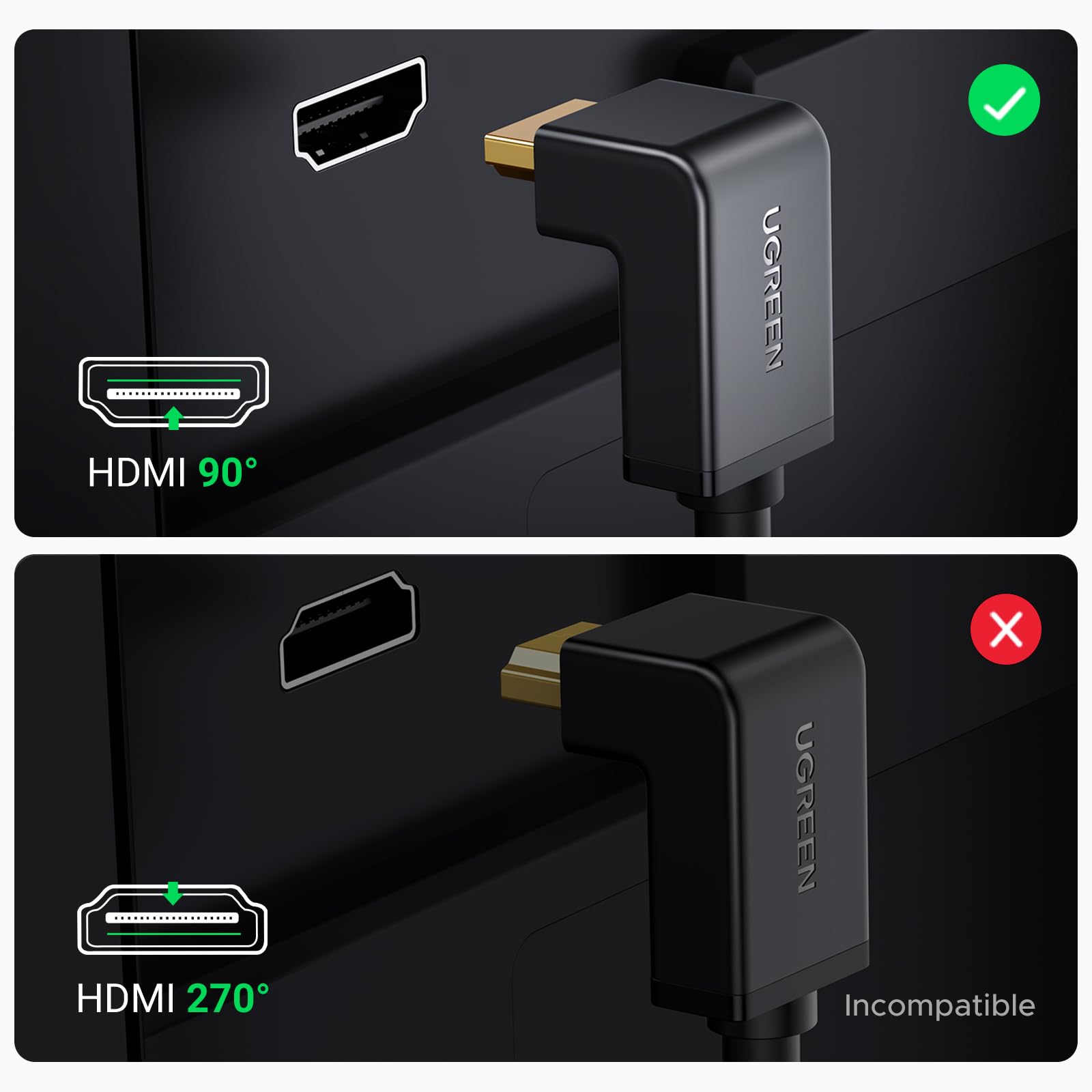 Ugreen HDMI 90 derece kablo, 2 Metre, Siyah