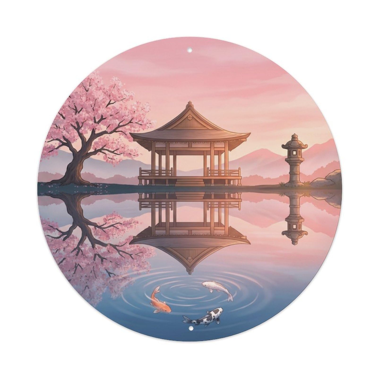 Metal Tin Sign Japanese Koi Fish Dawn Reflection Pink Mirror 1