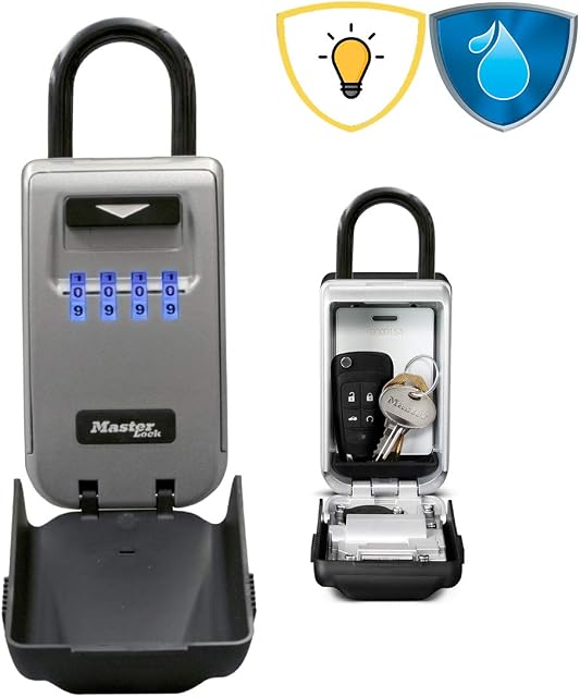 MASTER LOCK Light Up Dials Key Safe [Weatherproof - Outdoor] [With Shackle] [Medium Size] - 5424EURD - Key Lock Box