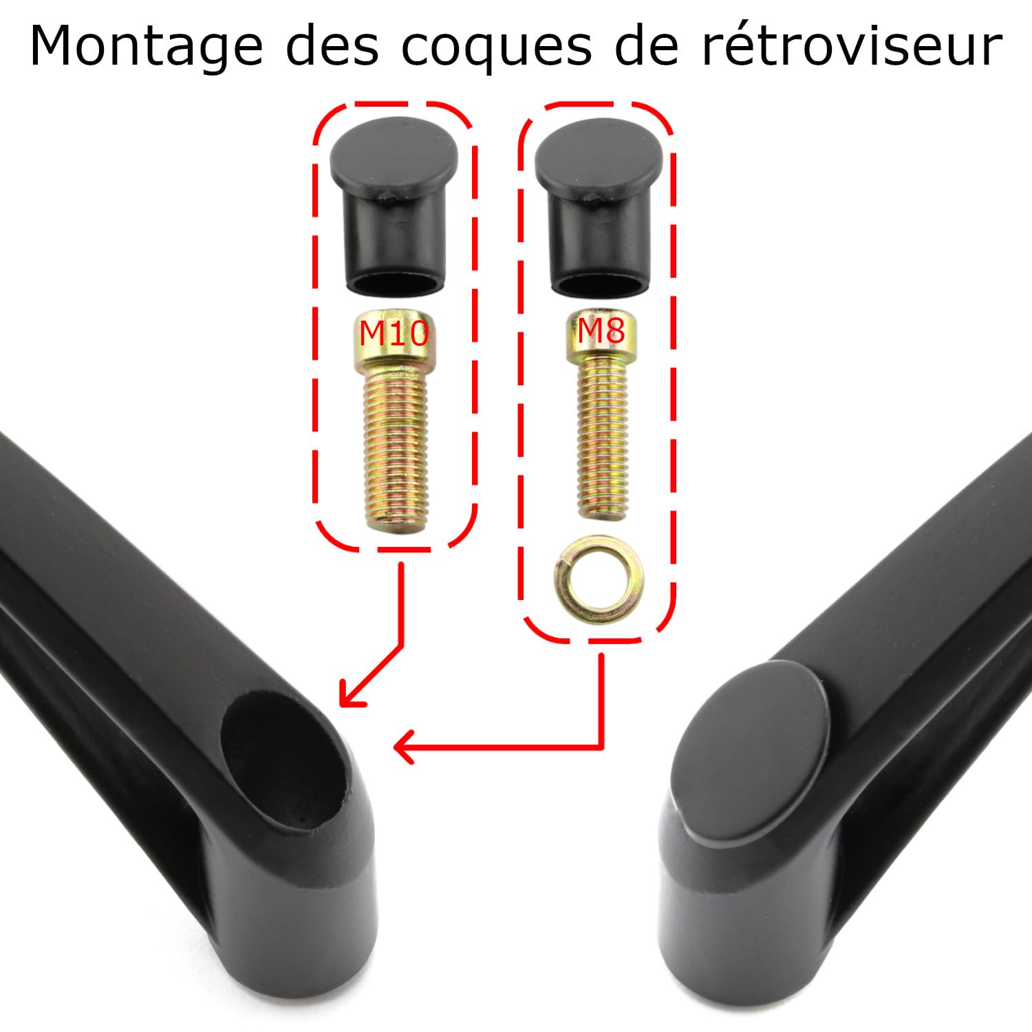 Area1 Rétroviseur moto et scooter Carbone (2 pièces) homologué E, 2xM10/M8 filetage à droite+1xM10/M8 filetage à gauche ATV, Quad (Noir)