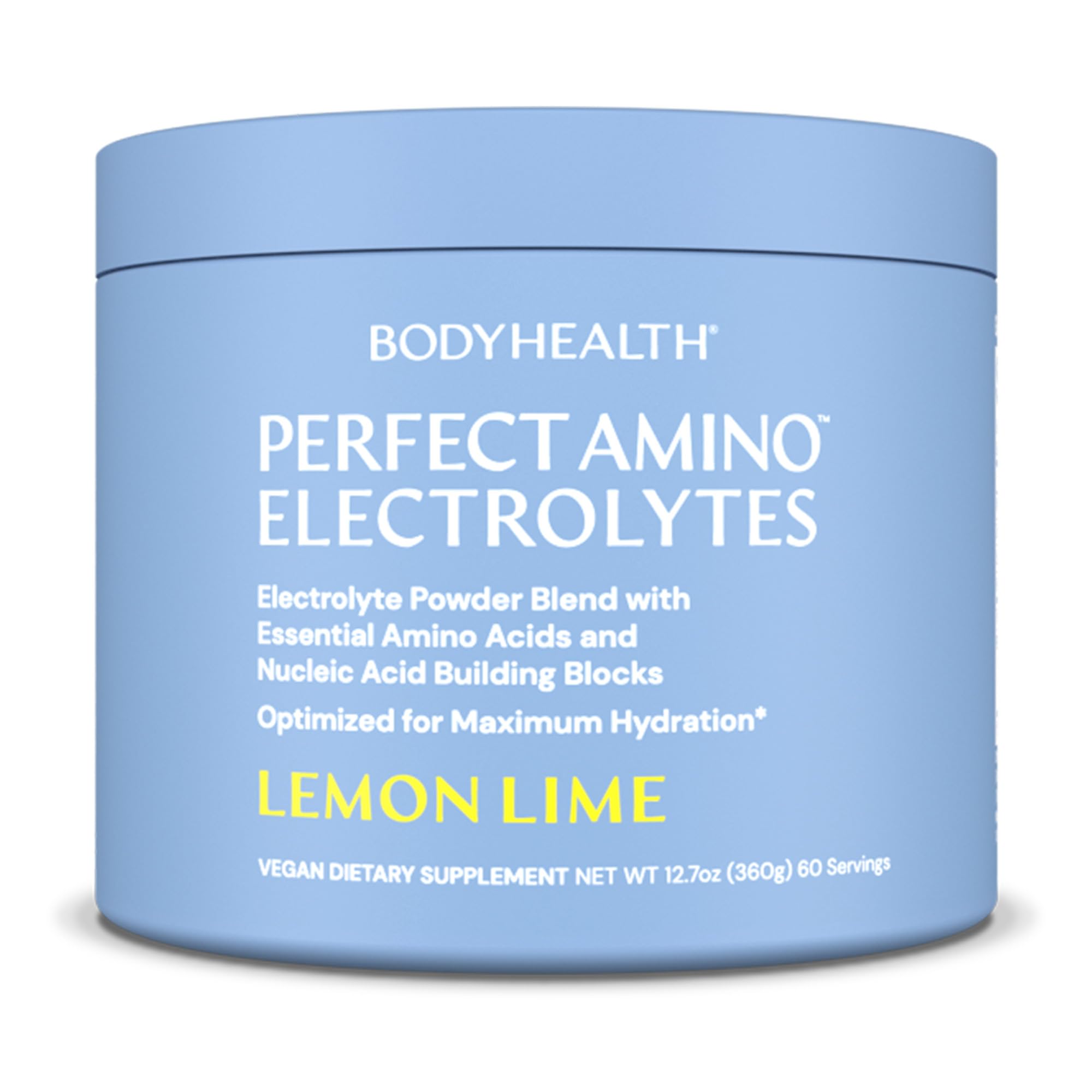 BodyHealth PerfectAmino Electrolyte Powder No Sugar, Hydration Fasting Keto Zero Sugar Electrolytes Drink Mix with Trace Minerals - Lemon Lime - 60 Servings