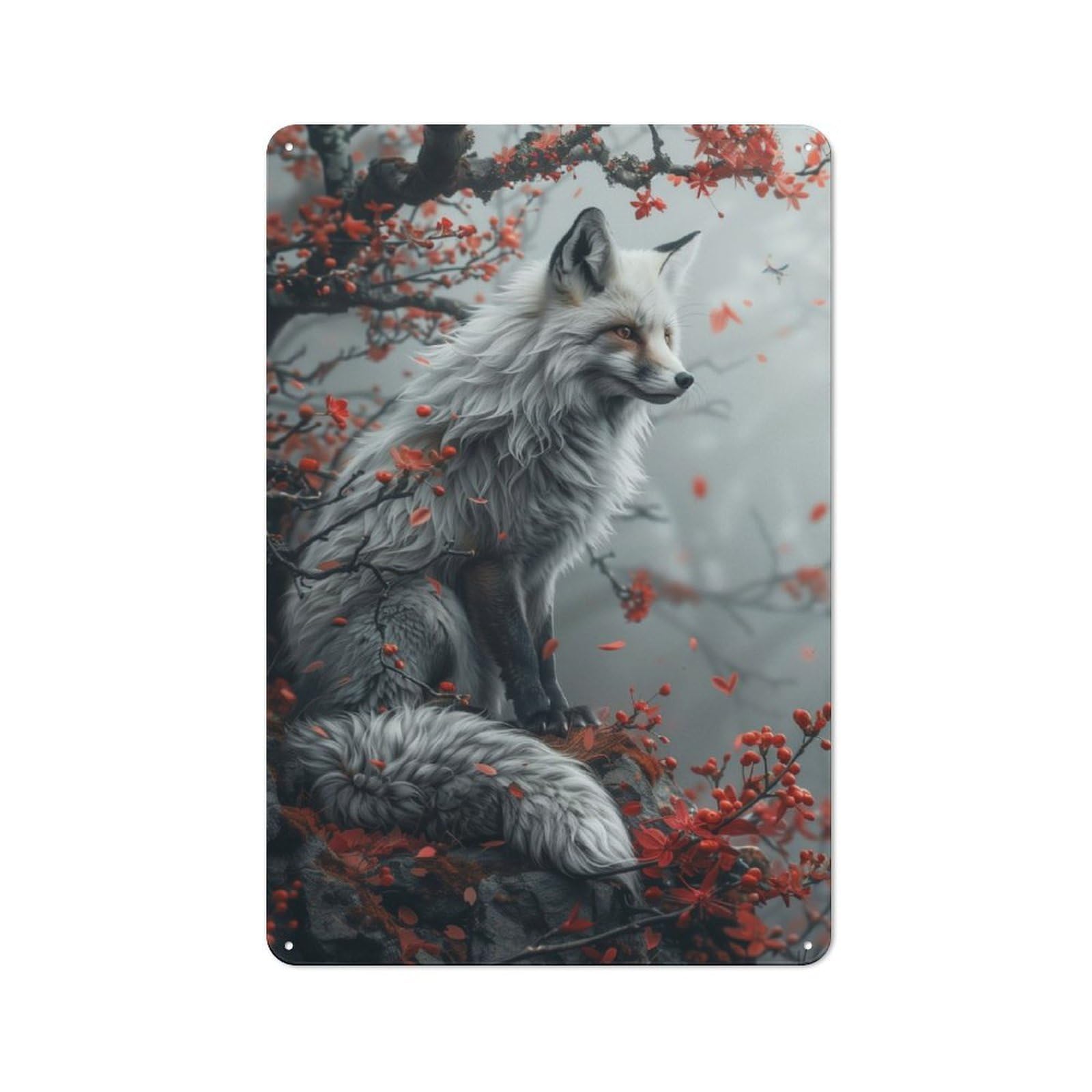 Junmoney Mystic Kitsune Fox Rustic Metal Plaque 30X20cm For Guest Room Or Hallway, For Home Interiors, Feature Walls And Decorative Displays