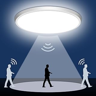 Motion Sensor Ceiling Light Wired - 12 Inch Motion Activated Flush Mount Lighting Fixture - 24W LED Ceiling Light for Closet, Hallway, Porch, Laundry, Garage, Basements - 5000K White