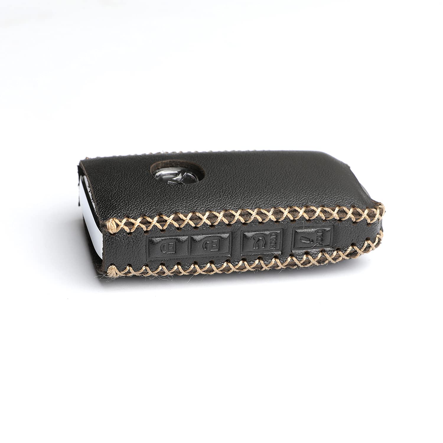 WFMJ Leather for Mazda 3 Hatchback CX-5 CX-30 CX-9 Remote Smart 4 Buttons Key Case Holder Cover Fob Chain (Black)