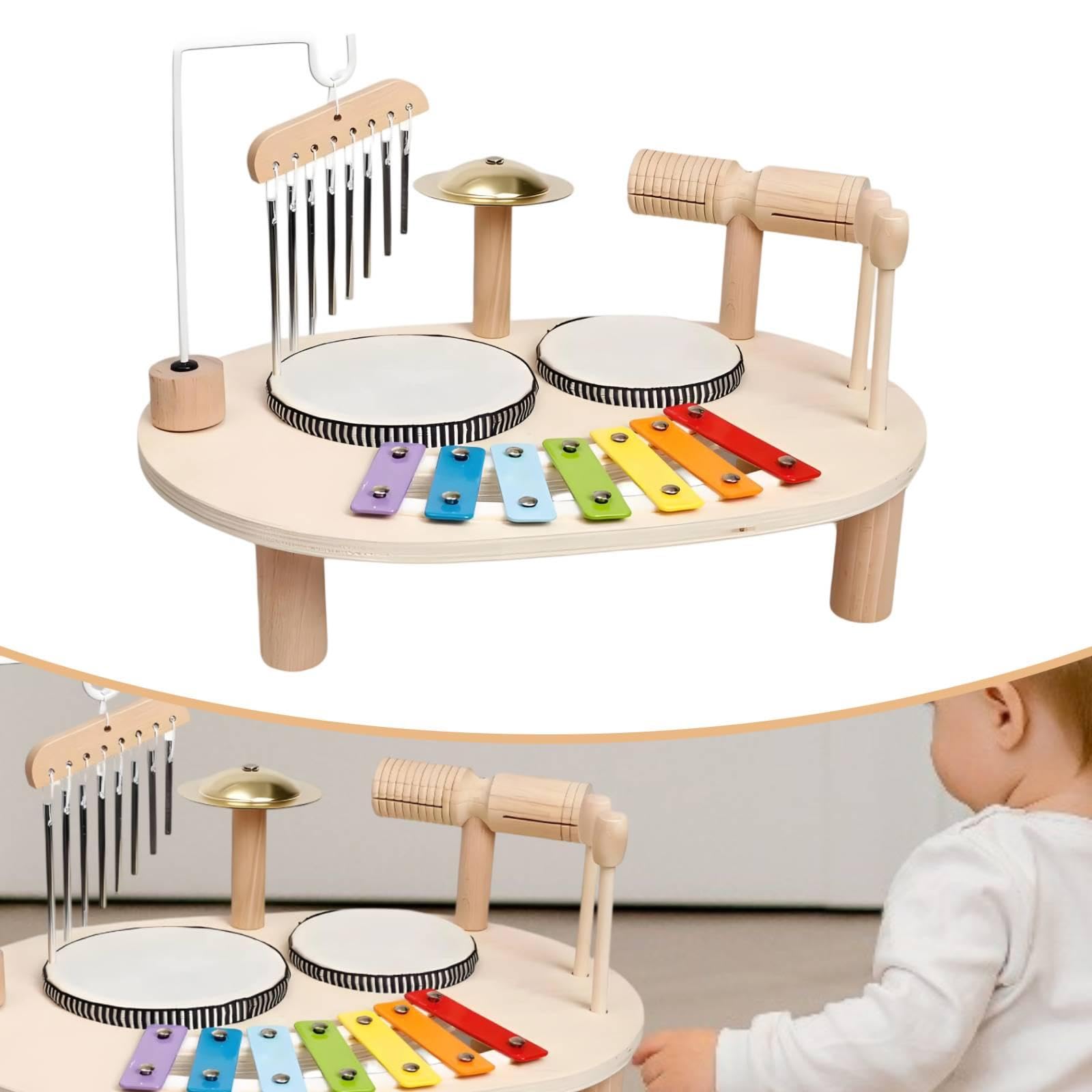 Qianly Schlagzeug Aus Holz, Musikspielzeug für Vorschulkinder, Lernspielzeug für Kleinkinder, Musikinstrumente für 3 Jährige, Geschenk