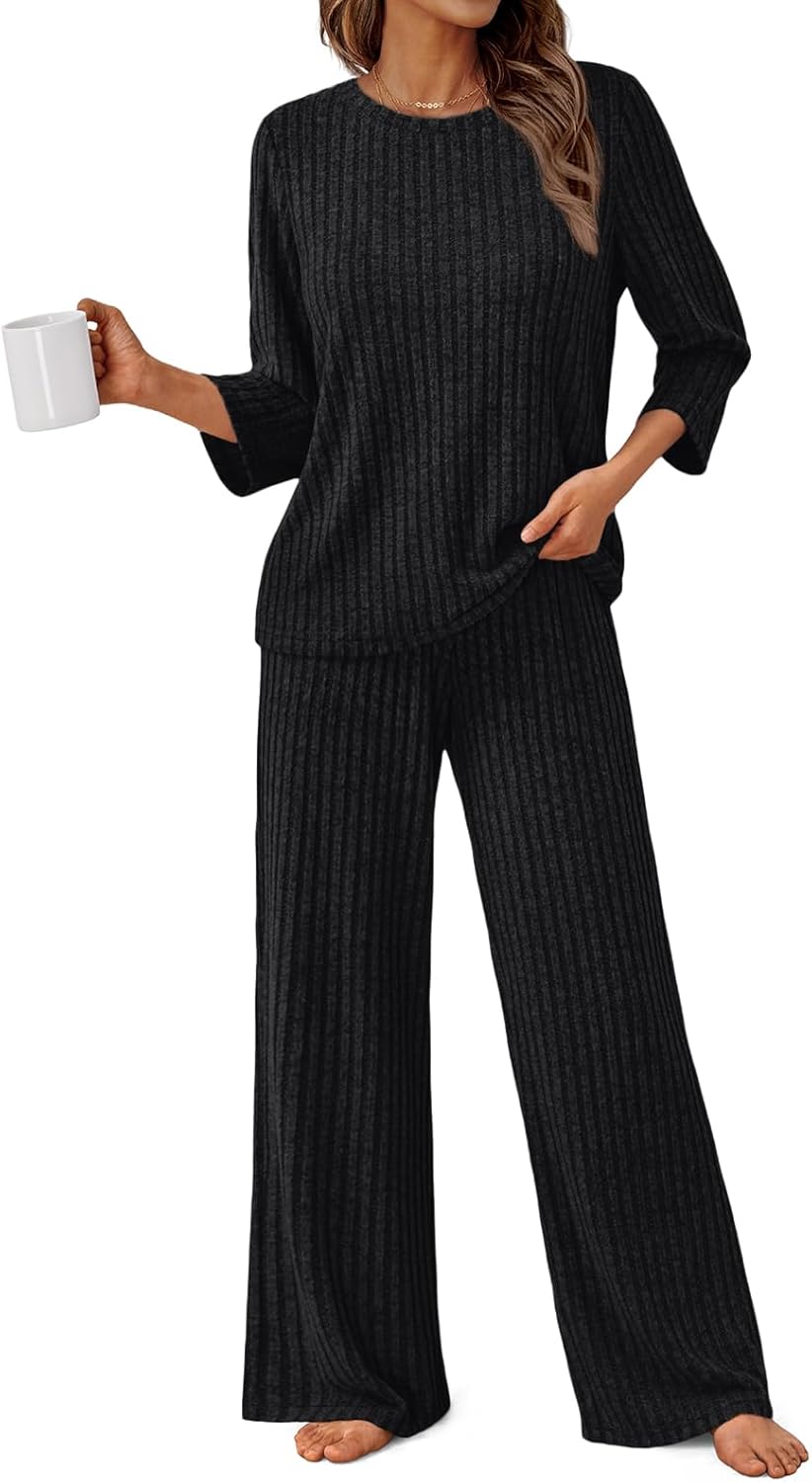 LILLUSORY Womens 2 Piece Lounge Sets Pajamas Matching Outfits 2026 3/4 Sleeve Fall Clothes Vacation Comfy Casual Sweatsuits