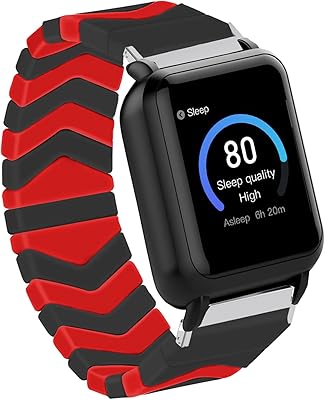 Compatible for 3Plus Vibe Plus Band, Lamshaw Elastic Silicone Solo Loop Sport Watchband Strap Men Women Replacement Wristbands Compatible for 3Plus Vibe Plus / Vibe + / Vibe Lite / Vibe Pro/Cruz Smartwatch (L size (5.9 inch ~ 6.3 inch wrist), Black&Red)