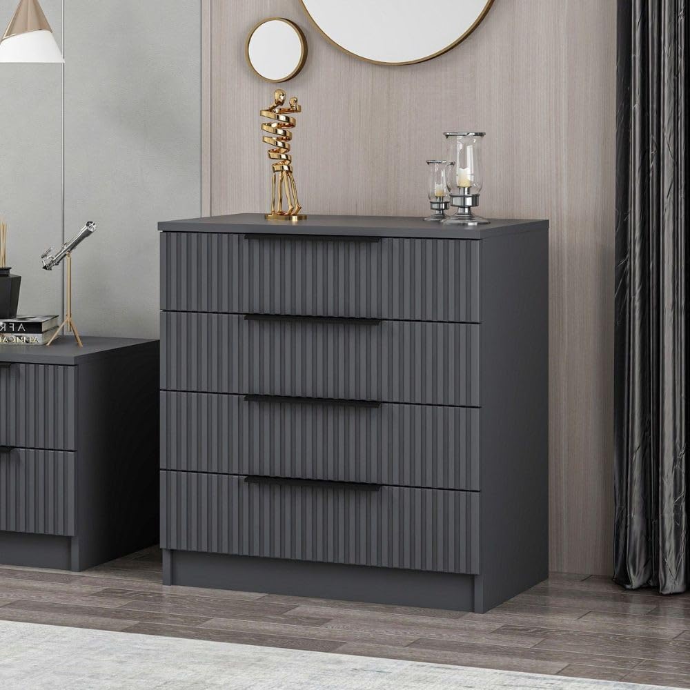 Cassettiera 4 cassetti Kale Antracite Effetto cannettato 72x42x77H