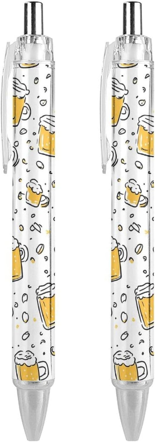 Yellow Beer Mugs Funny Ballpoint Pens 0.5mm Retractable Ball Point Pen Smooth Writing 2 PCS