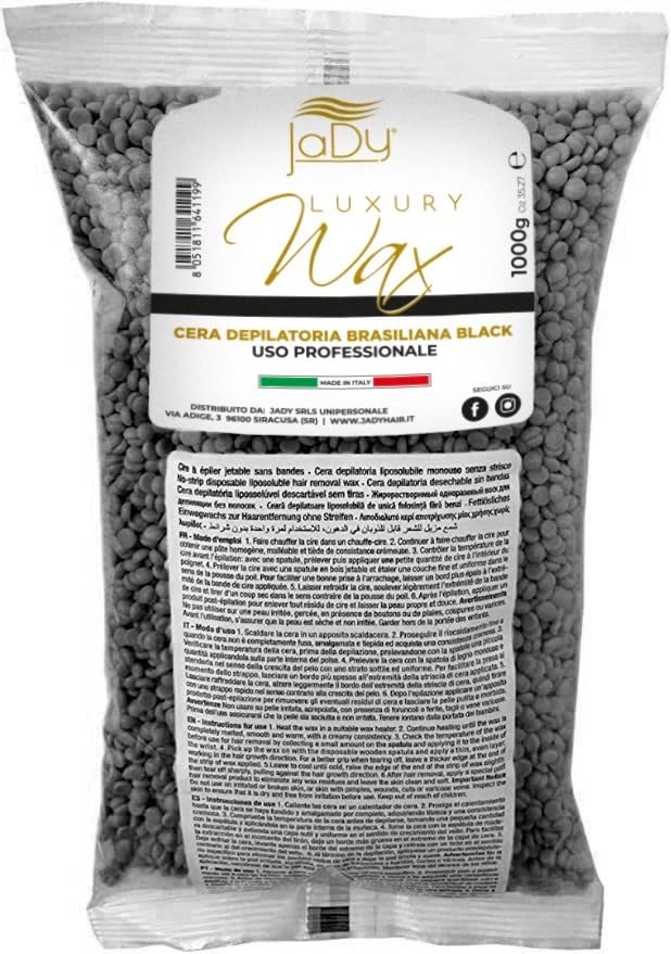 JaDy - Perlas de cera brasileña negra profesional cera depilatoria negra sin dolor sin tiras – 1 kg