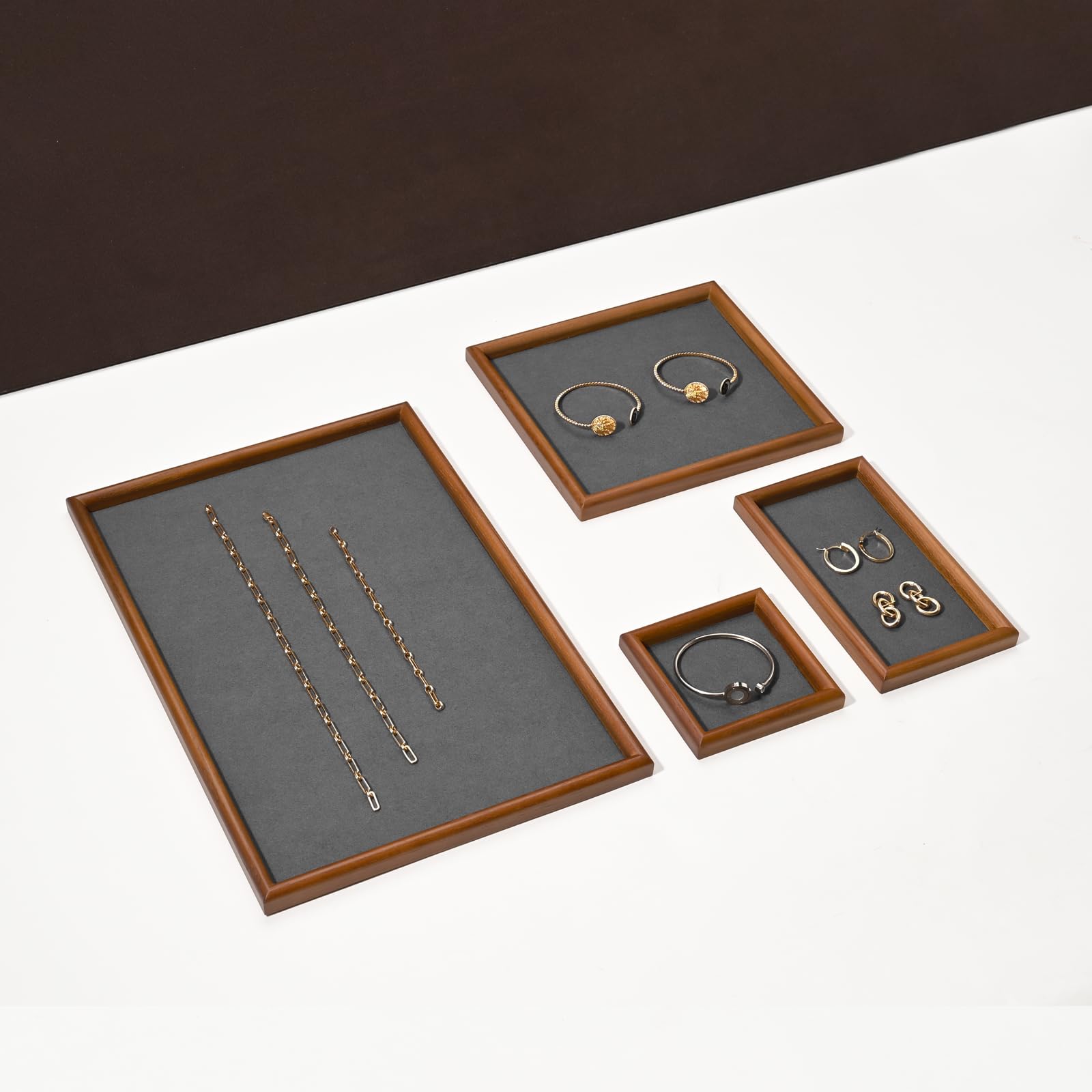Oirlv Rectangle Plateaux à Bijoux Plateaux à Bijoux En Bois Massif,Organiseur à Bijoux,Rangement de Bijoux(Grand Format/Gris Foncé)