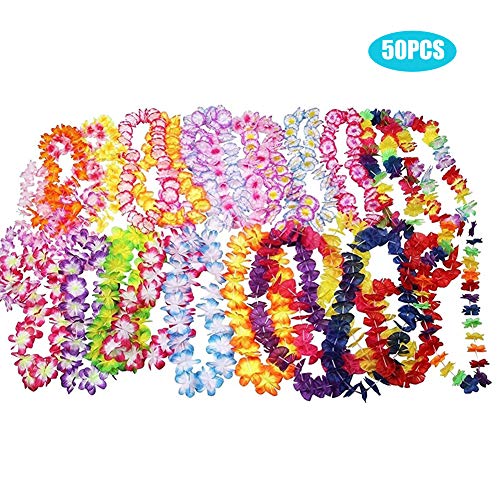 50 Pcs Hawaiian Leis Tropical Party Decorations Luau Party Supplies Moana Holiday Wedding Beach Birthday Garland
